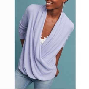 Anthropologie  Waffle Knit Top Long Sleeve Women's Size Medium Purple Low Swoop